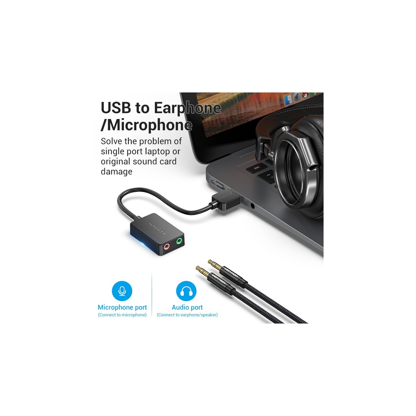 Vention Audio Converter - CDYBF - USB-A to 2x3.5mm 1.0m Cable — Buy in Cyprus with Fast Delivery
