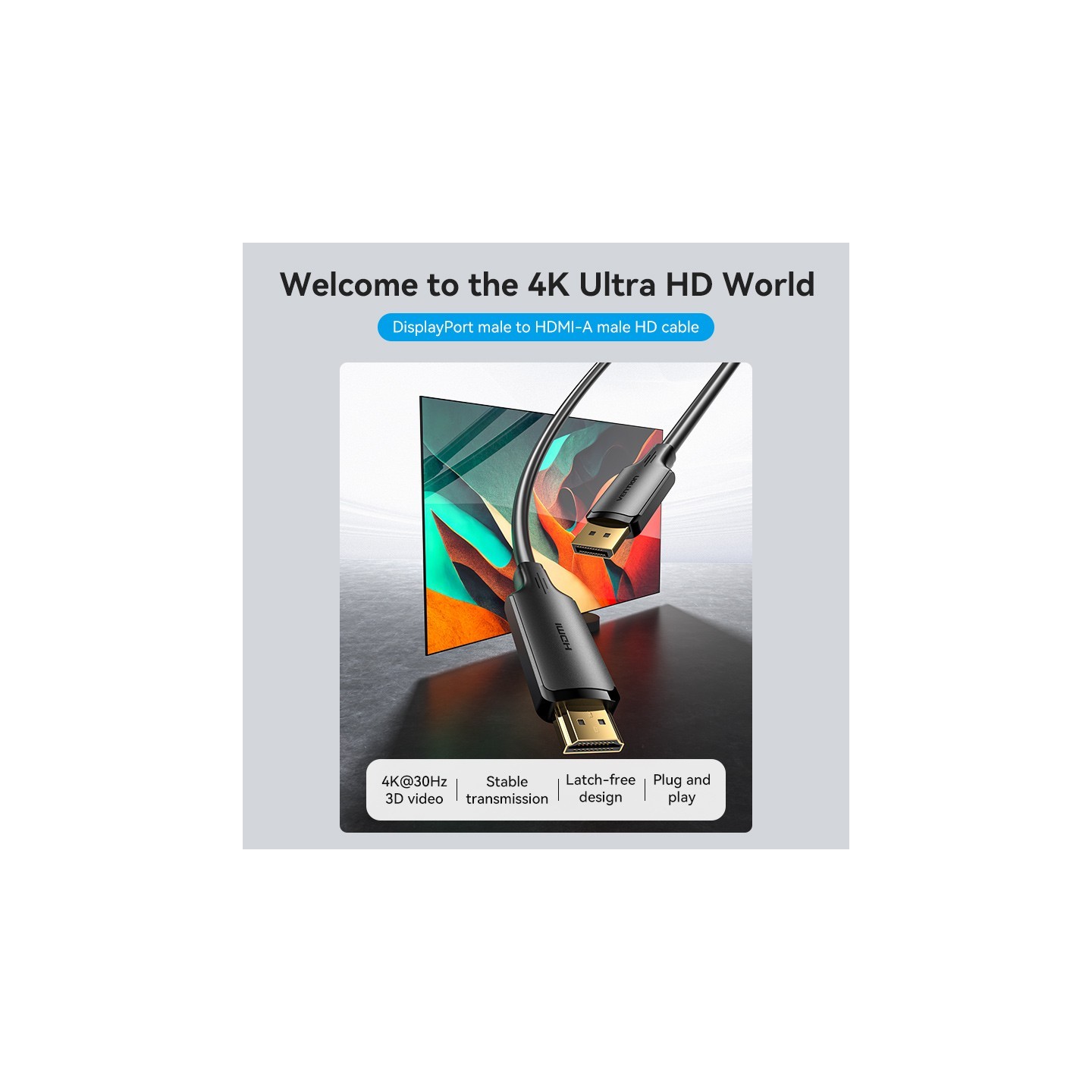 Vention DisplayPort to HDMI Cable 4K30Hz 1.0m PVC - HFOBF - DisplayPort to HDMI Cable 4K30Hz 1.0m PVC