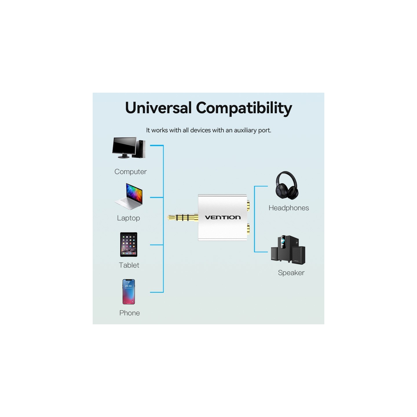 Vention Audio Converter - BDAW0 - 3.5mm Male to 2x3.5mm Female Adaptor — Buy in Cyprus with Fast Delivery