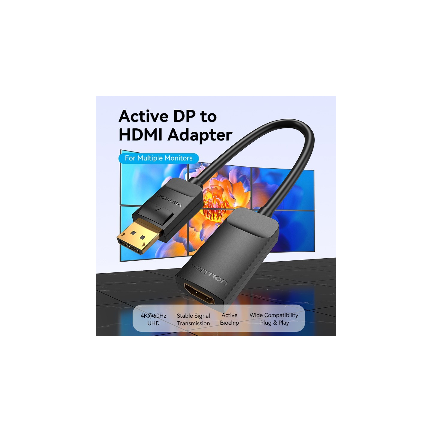 Vention DisplayPort to HDMI Adaptor - HBZBB - DisplayPort to HDMI Adaptor Male to Female 4K60Hz 0.15M