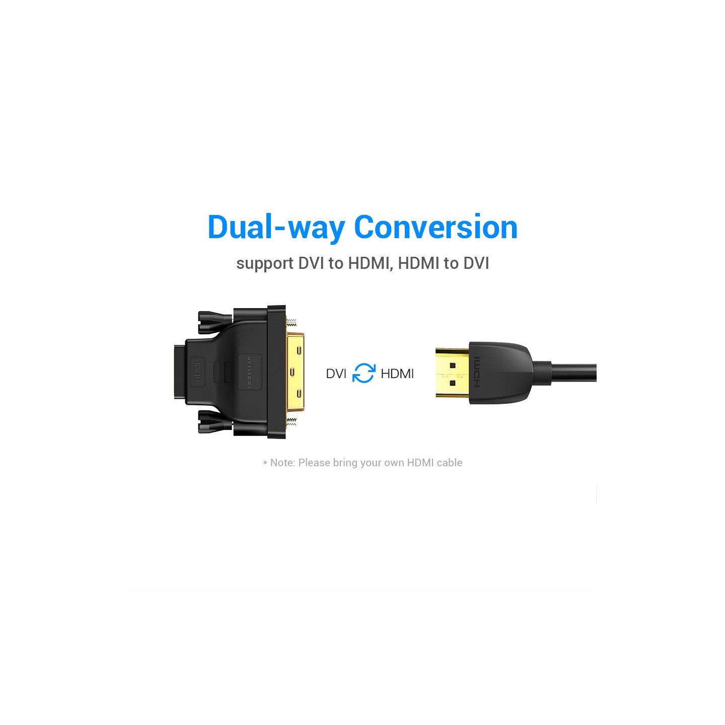 Vention HDMI Female to DVI 24+1 Male Adaptor (Dual Direction) - ECDB0 - HDMI Female to DVI 24+1 Male Adaptor (Dual Direction)