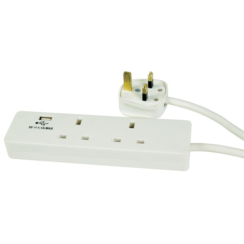 Buy Mercury 2-Gang Surge - 429.768UK - 2m 1xUSB Port in Cyprus, Nicosia, Limassol, Larnaka, Pafos