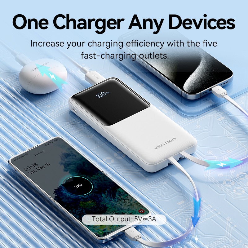 Buy Vention Powerbank 10000mAh 22.5W Built-in USB-C+Lightning - FHOB0 - Black in Cyprus, Nicosia, Limassol, Larnaka, Pafos