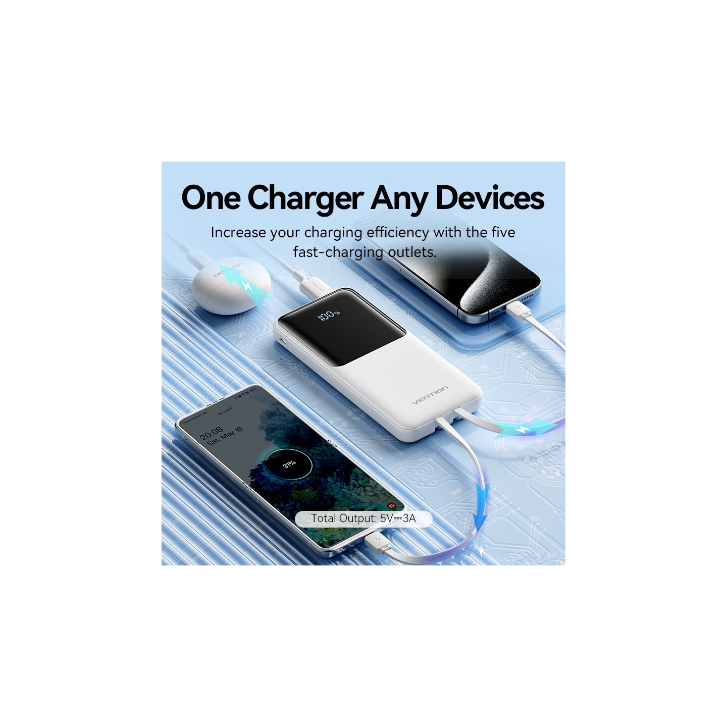 Vention Powerbank 10000mAh 22.5W Built-in USB-C+Lightning - FHOB0 - Black — Buy in Cyprus with Fast Delivery