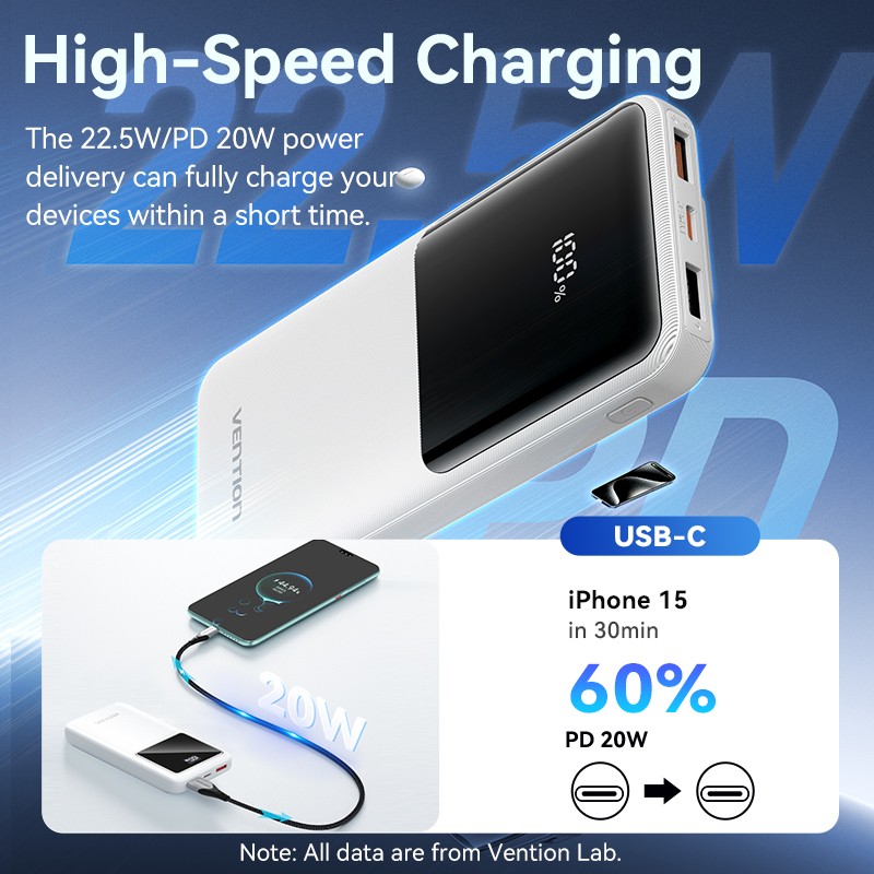 Buy Vention Powerbank 10000mAh 22.5W Built-in USB-C+Lightning - FHOB0 - Black in Cyprus, Nicosia, Limassol, Larnaka, Pafos