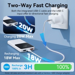 Buy Vention Powerbank 10000mAh 22.5W Built-in USB-C+Lightning - FHOB0 - Black in Cyprus, Nicosia, Limassol, Larnaka, Pafos