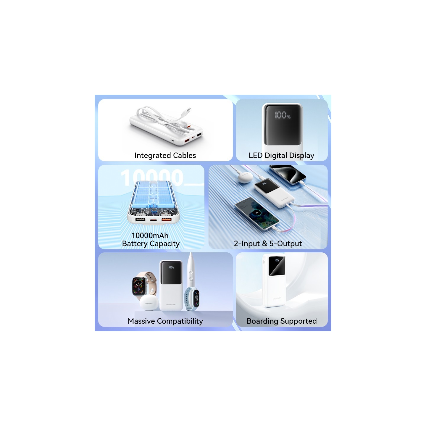 Vention Powerbank 10000mAh 22.5W Built-in USB-C+Lightning - FHOB0 - Black — Buy in Cyprus with Fast Delivery