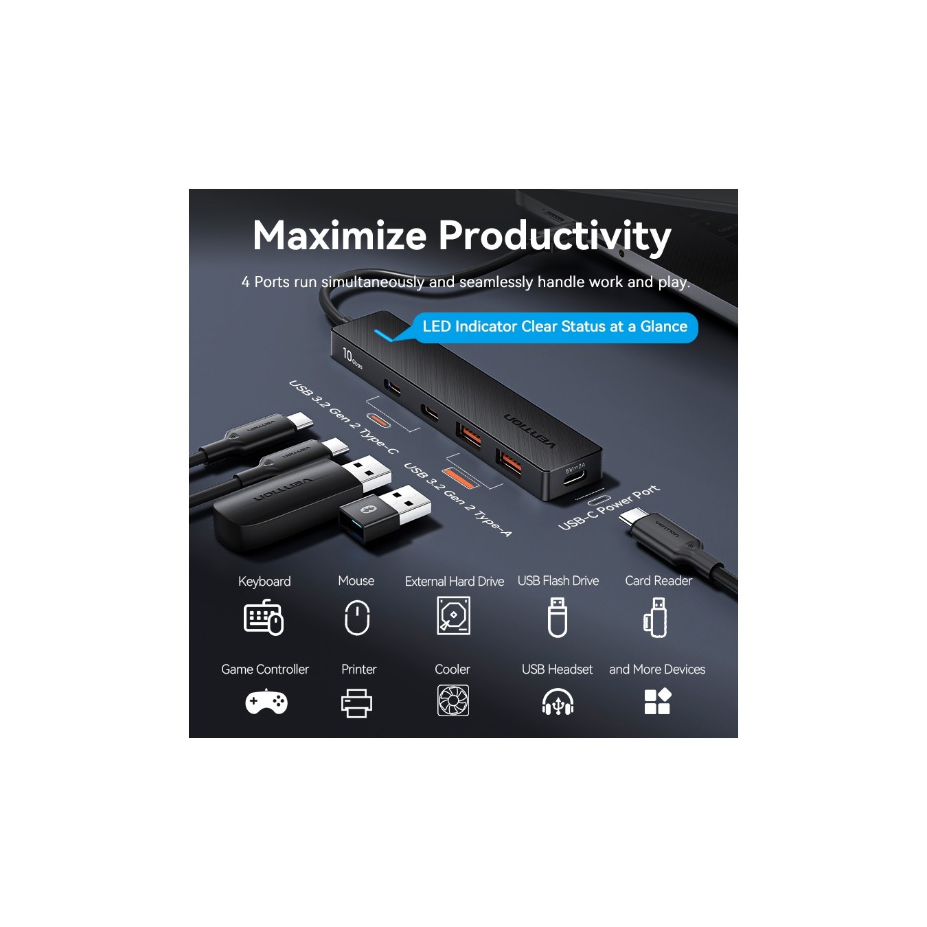 Vention CHYBB USB-C Hub – 2xA 2xC 10Gbps | Armenius Store