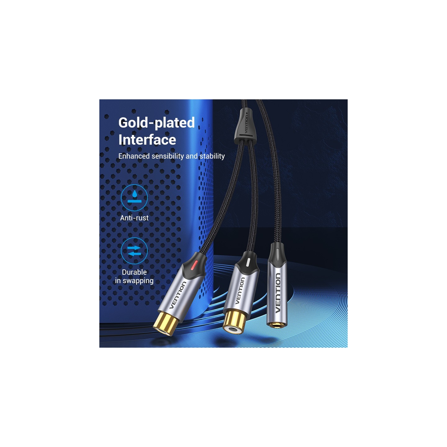 Vention AUDIO 3.5mm F to 2-RCA F Cable - BCOHY - Braided Alum 0.3m — Buy in Cyprus with Fast Delivery