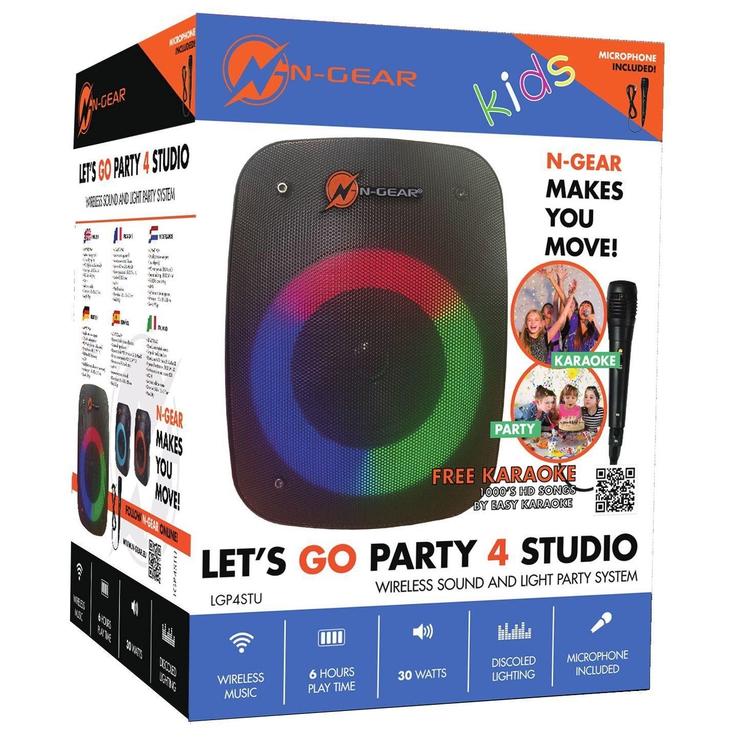 N-Gear Karaoke Speaker - LGP4 - Kids Portable Karaoke Speaker with BT & USB including 1x Wired Microphone