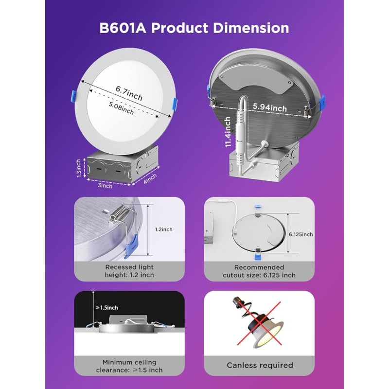 Buy Govee Smart Recessed Lights - B601B - 4'' Wi-Fi & BT RGBWW 850 Lumen with Ju... in Cyprus, Nicosia, Limassol, Larnaka, Pafos