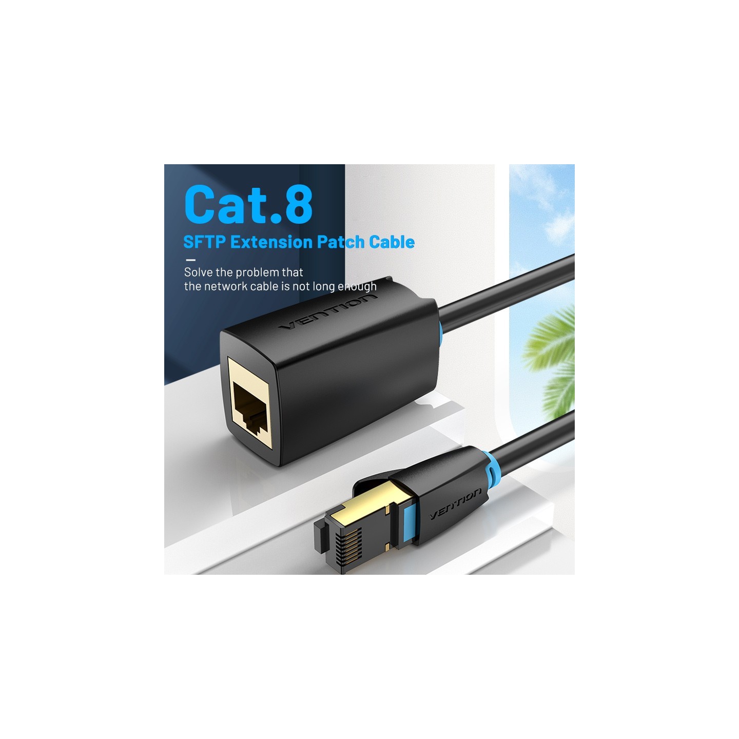Vention Network Cable - IKHBJ - CAT8 SFTP M-F Extension 5.0m Black — Buy in Cyprus with Fast Delivery