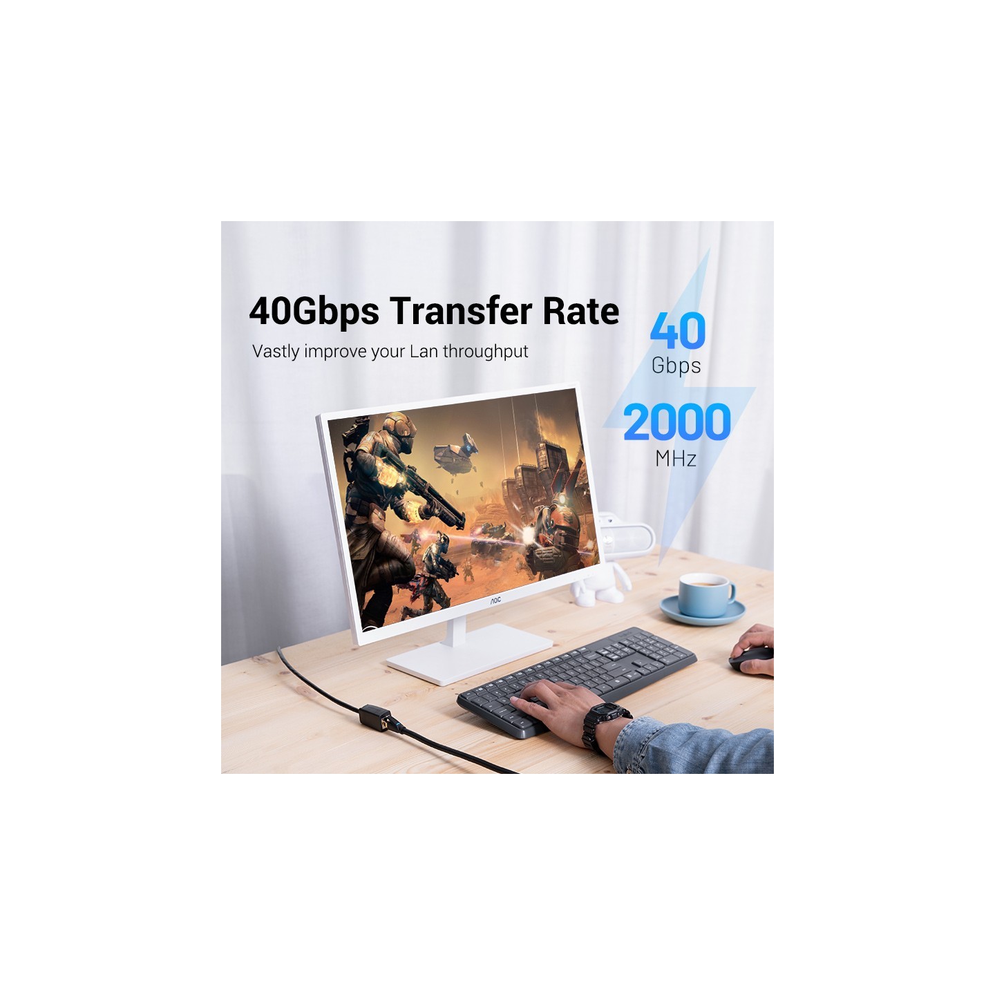 Vention Network Cable - IKHBJ - CAT8 SFTP M-F Extension 5.0m Black — Buy in Cyprus with Fast Delivery