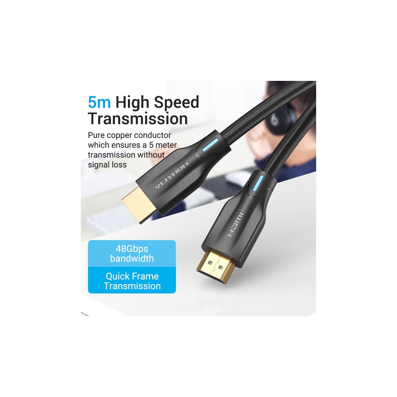 Vention AAUBH HDMI 2.1 8K Braided Cable 2.0m – 48Gbps, eARC | Armenius Store