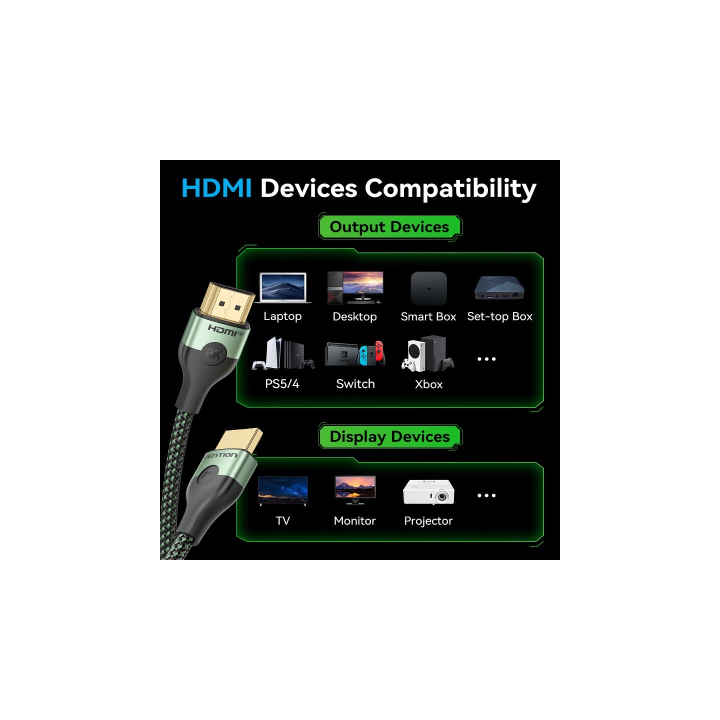 Vention HDMI Cable - ALOGG - HDMI Cable 2.1 8K60Hz Braided Ultra Thin 1.5m — Buy in Cyprus with Fast Delivery