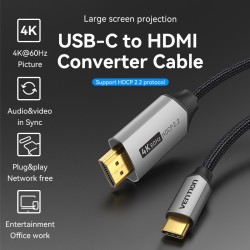 Buy Vention USB-C to HDMI Converter Cable - CRBBF - Braided 4K60Hz 1.0m in Cyprus, Nicosia, Limassol, Larnaka, Pafos