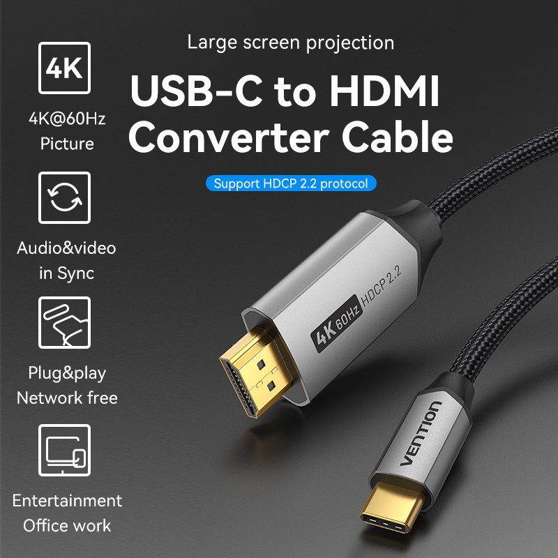 Buy Vention USB-C to HDMI Converter Cable - CRBBF - Braided 4K60Hz 1.0m in Cyprus, Nicosia, Limassol, Larnaka, Pafos