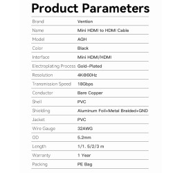 Buy Vention HDMI to HDMI Mini Cable - AGHBF - 1.0m in Cyprus, Nicosia, Limassol, Larnaka, Pafos