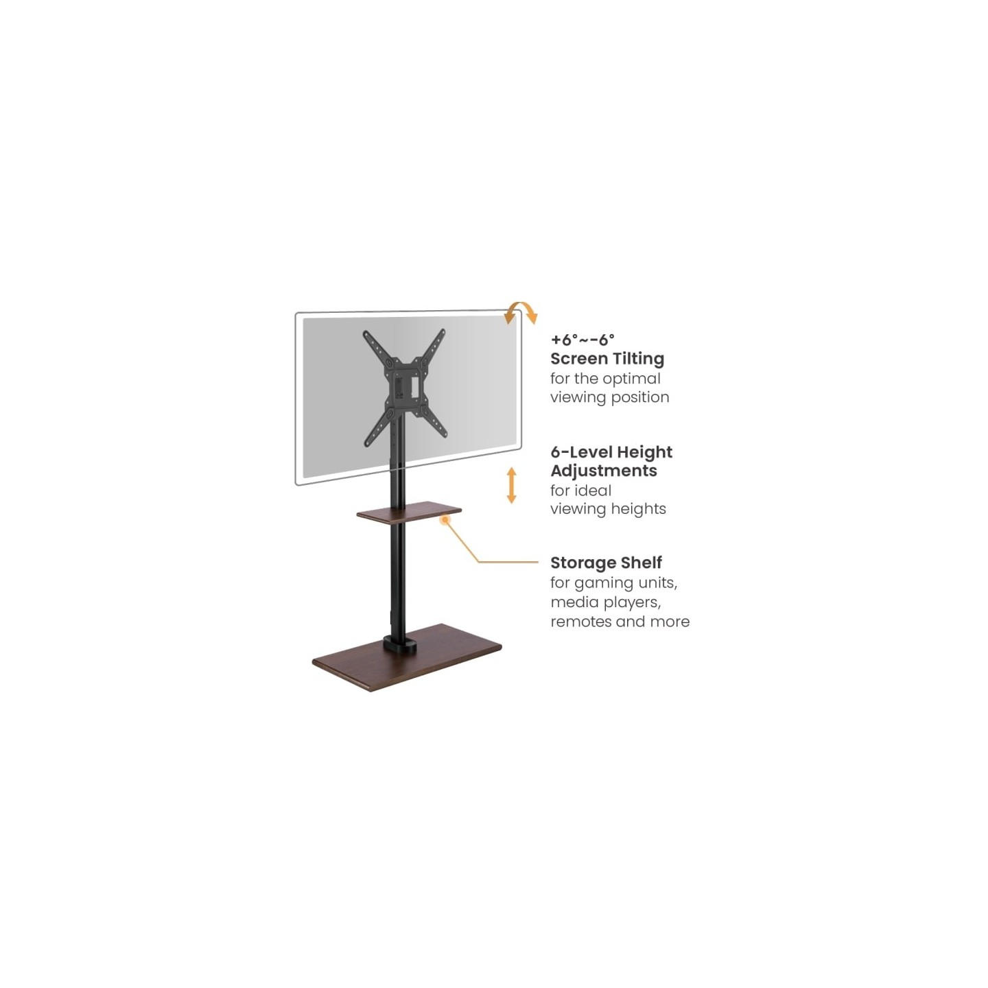 Brateck TV Floorstand 40x40 1.07m 35kg Shelf & MDF - FS41-44T-02 - 40x40, 1.07m, 35kg, Shelf & MDF