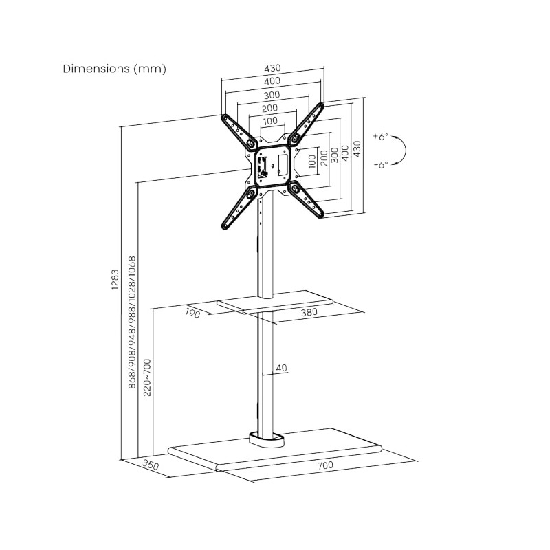 Buy Brateck TV Floorstand 40x40 1.07m 35kg Shelf & MDF - FS41-44T-02 - 40x40, 1.... in Cyprus, Nicosia, Limassol, Larnaka, Pafos