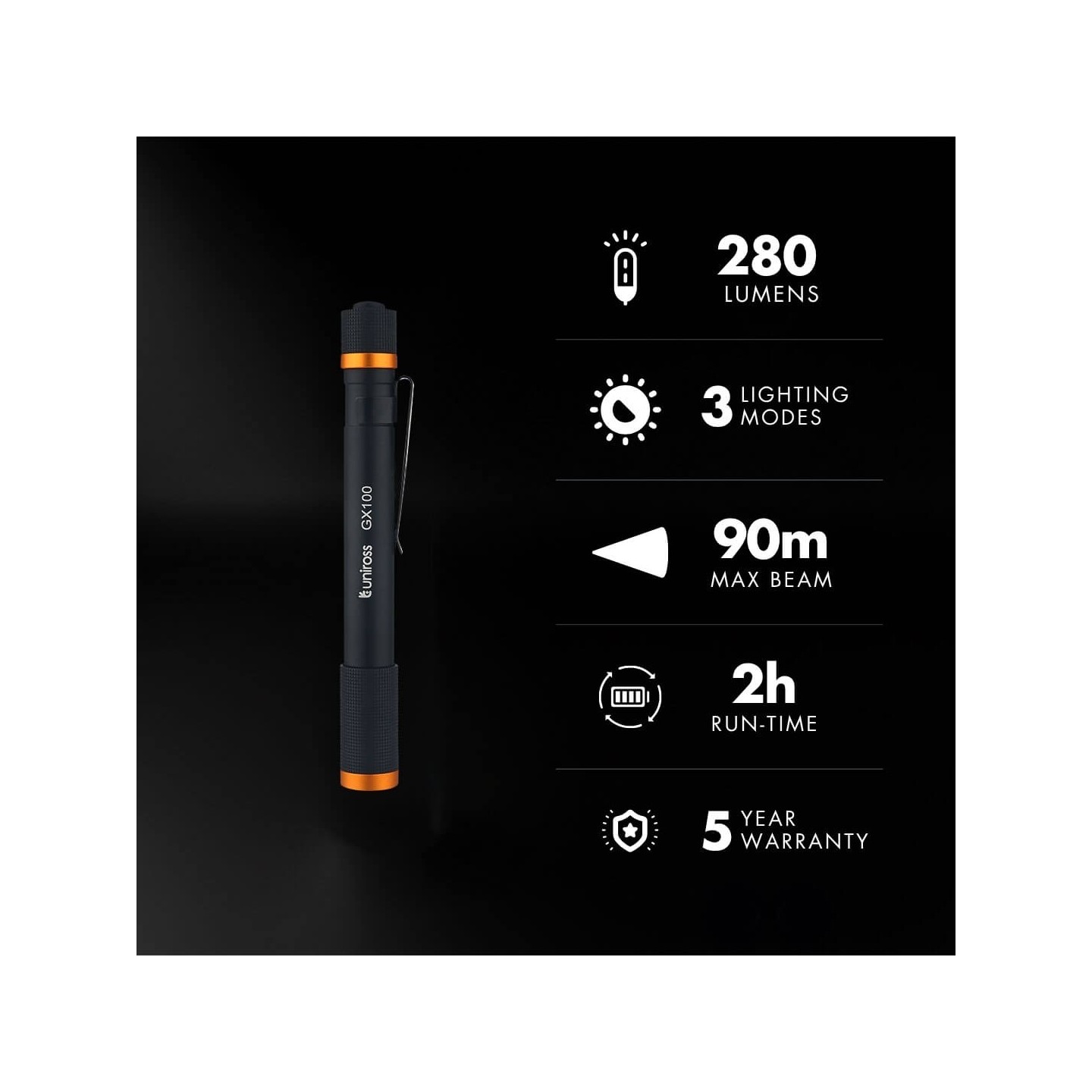 Uniross Penlight - GX100 - IPX4 Waterproof Torch 280 lumens 90m Beam (Incl 2xAA) — Buy in Cyprus with Fast Delivery