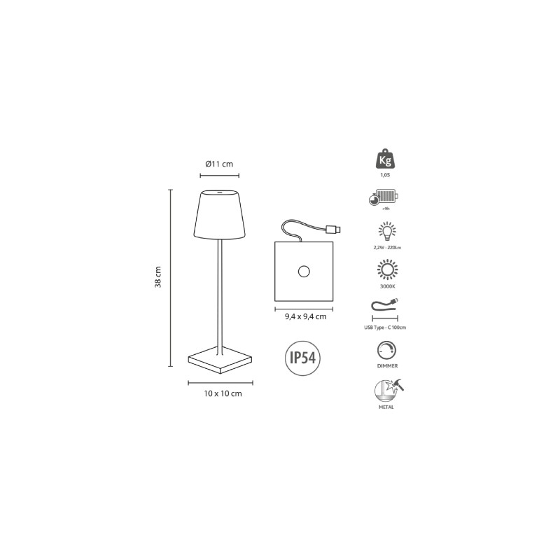 Buy KELU CHLOE USB-C Rechargeable IP54 Table Lamp - White, 200LM, 4400mAh in Cyprus, Nicosia, Limassol, Larnaka, Pafos