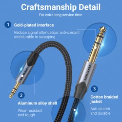 Buy Vention AUDIO Cable - BAUHL - 3.5mm to 6.3mm M-M TRS Cable Braided Alum 10.0m in Cyprus, Nicosia, Limassol, Larnaka, Pafos