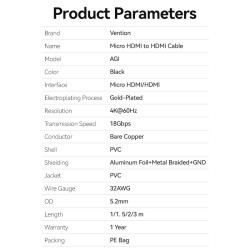 Buy Vention HDMI to HDMI Micro Cable - AGIBF - HDMI Micro Cable - 1.0m in Cyprus, Nicosia, Limassol, Larnaka, Pafos