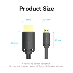 Buy Vention HDMI to HDMI Micro Cable - AGIBF - HDMI Micro Cable - 1.0m in Cyprus, Nicosia, Limassol, Larnaka, Pafos