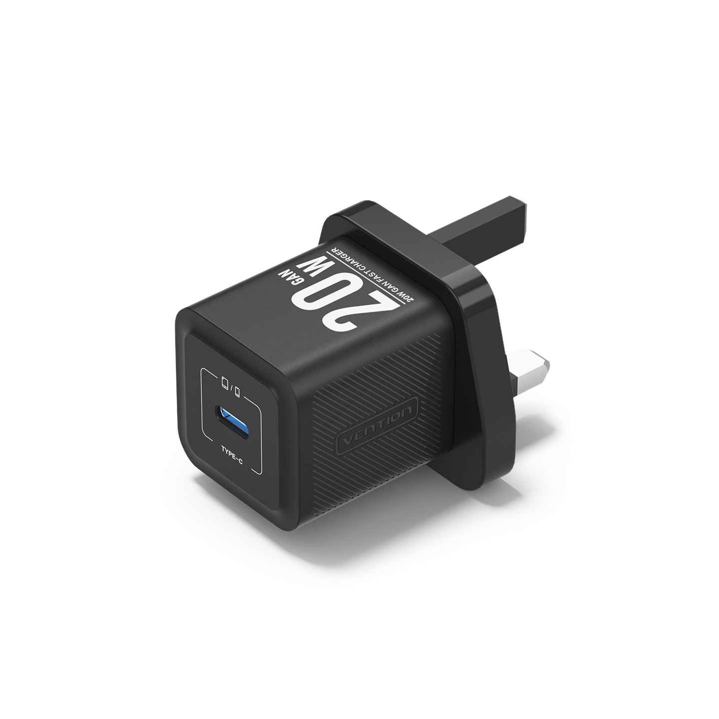 Vention Charger Wall GaN 20W 1xUSBC UK-Plug Mini Black - FEPB0-UK - GaN 20W 1xUSBC UK-Plug Mini Black