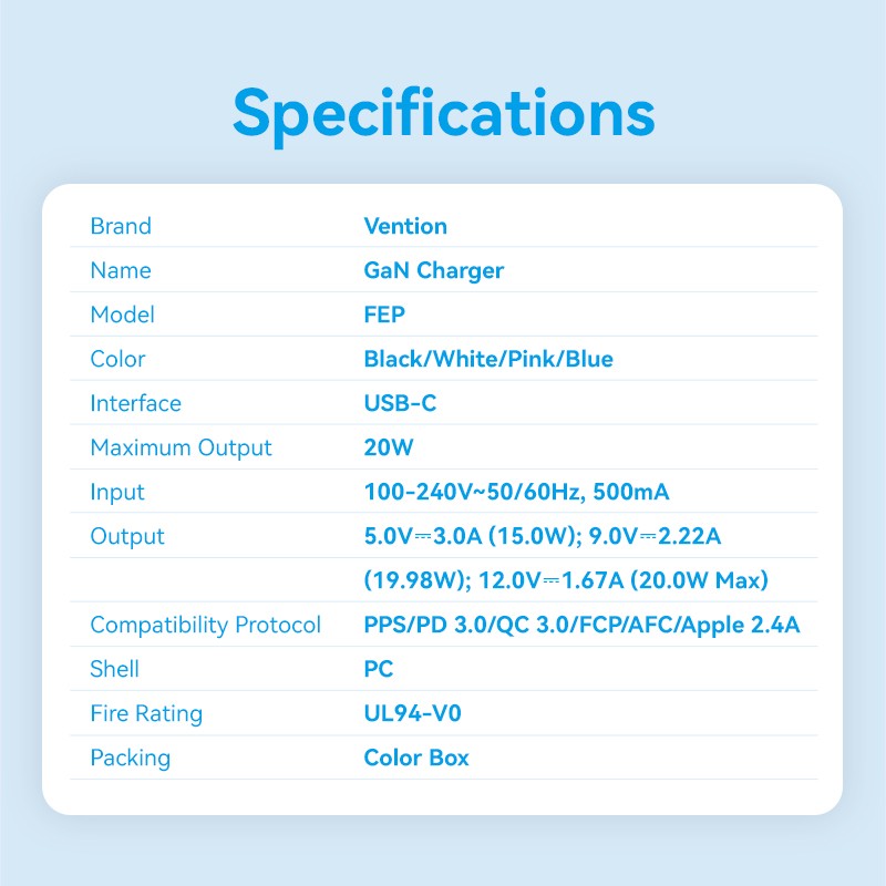 Buy Vention Charger Wall GaN 20W 1xUSBC UK-Plug Mini Black - FEPB0-UK - GaN 20W ... in Cyprus, Nicosia, Limassol, Larnaka, Pafos