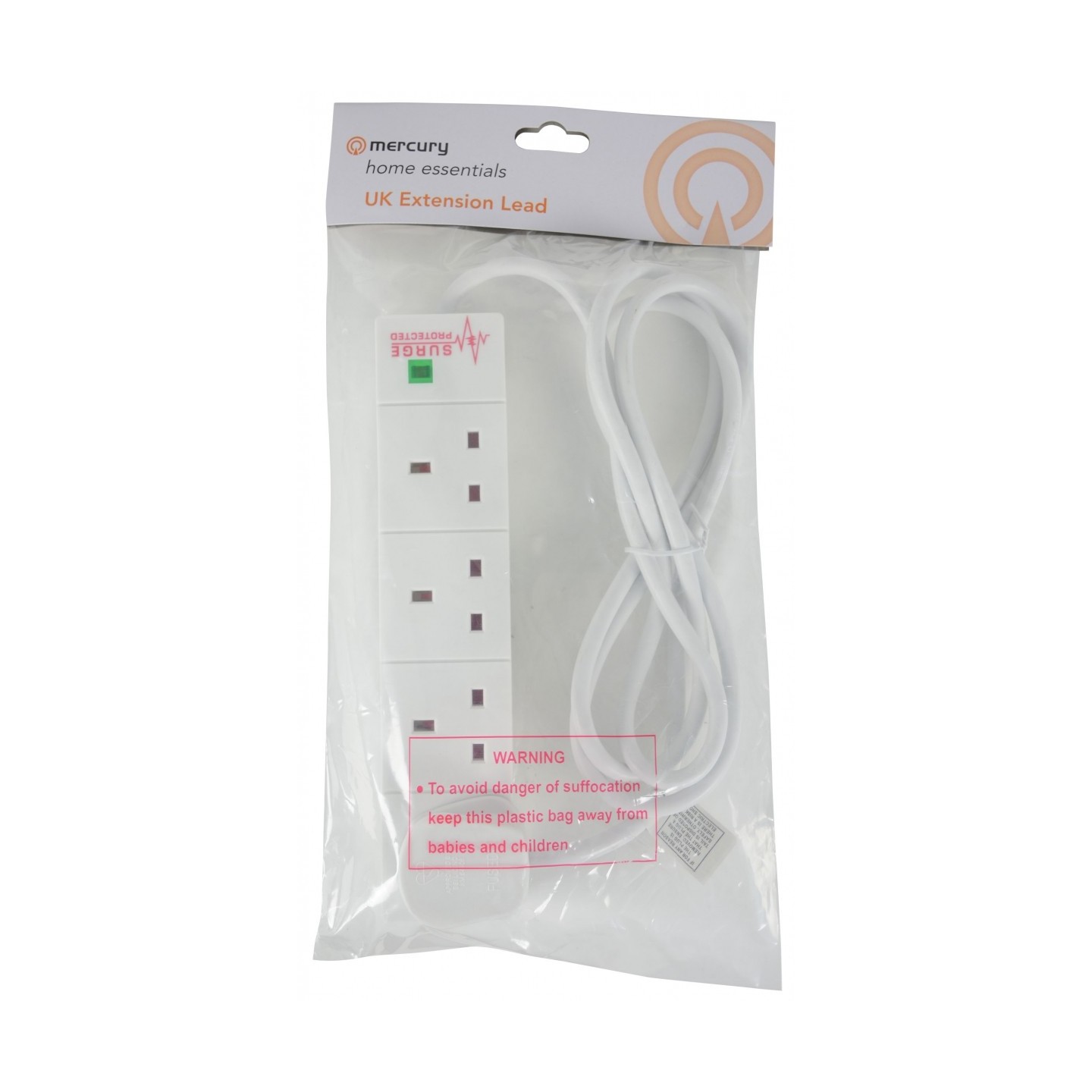 Mercury 4Gang with Surge Protector - 430.009UK - 2.0m in Polybag — Buy in Cyprus with Fast Delivery