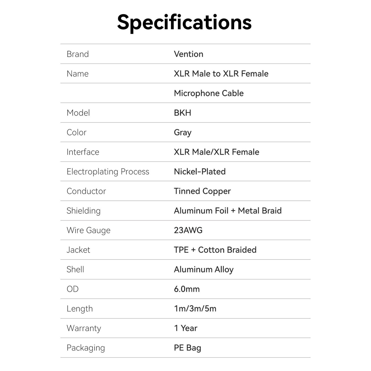 Vention AUDIO XLR M-F Cable Braided-Metal 3.0m - BKHHI - XLR M-F Cable Braided-Metal 3.0m — Buy in Cyprus with Fast Delivery