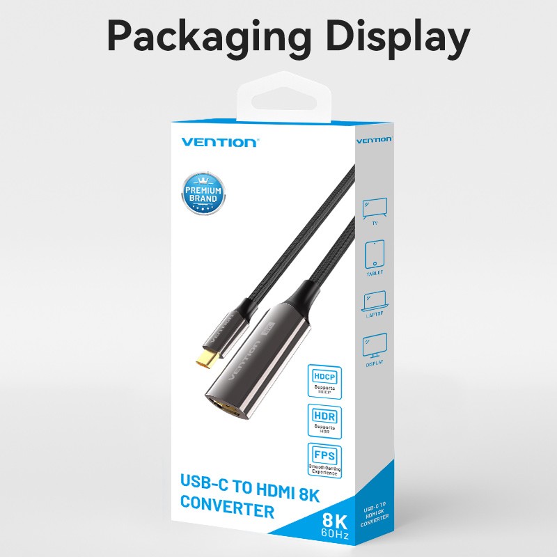 Buy Vention Converter USB-C to HDMI Adaptor - CRDBC - 0.25m 8K60Hz Metal in Cyprus, Nicosia, Limassol, Larnaka, Pafos