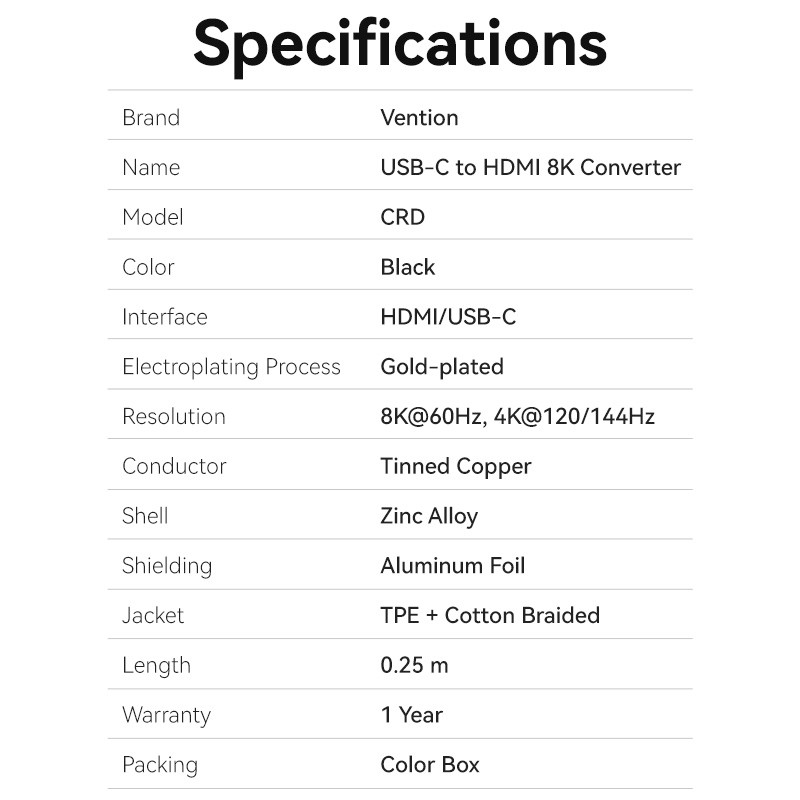 Buy Vention Converter USB-C to HDMI Adaptor - CRDBC - 0.25m 8K60Hz Metal in Cyprus, Nicosia, Limassol, Larnaka, Pafos