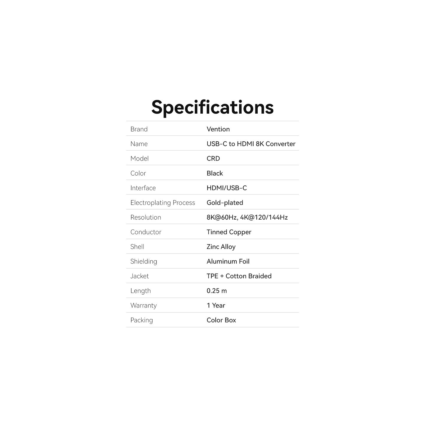 Vention Converter USB-C to HDMI Adaptor - CRDBC - 0.25m 8K60Hz Metal — Buy in Cyprus with Fast Delivery