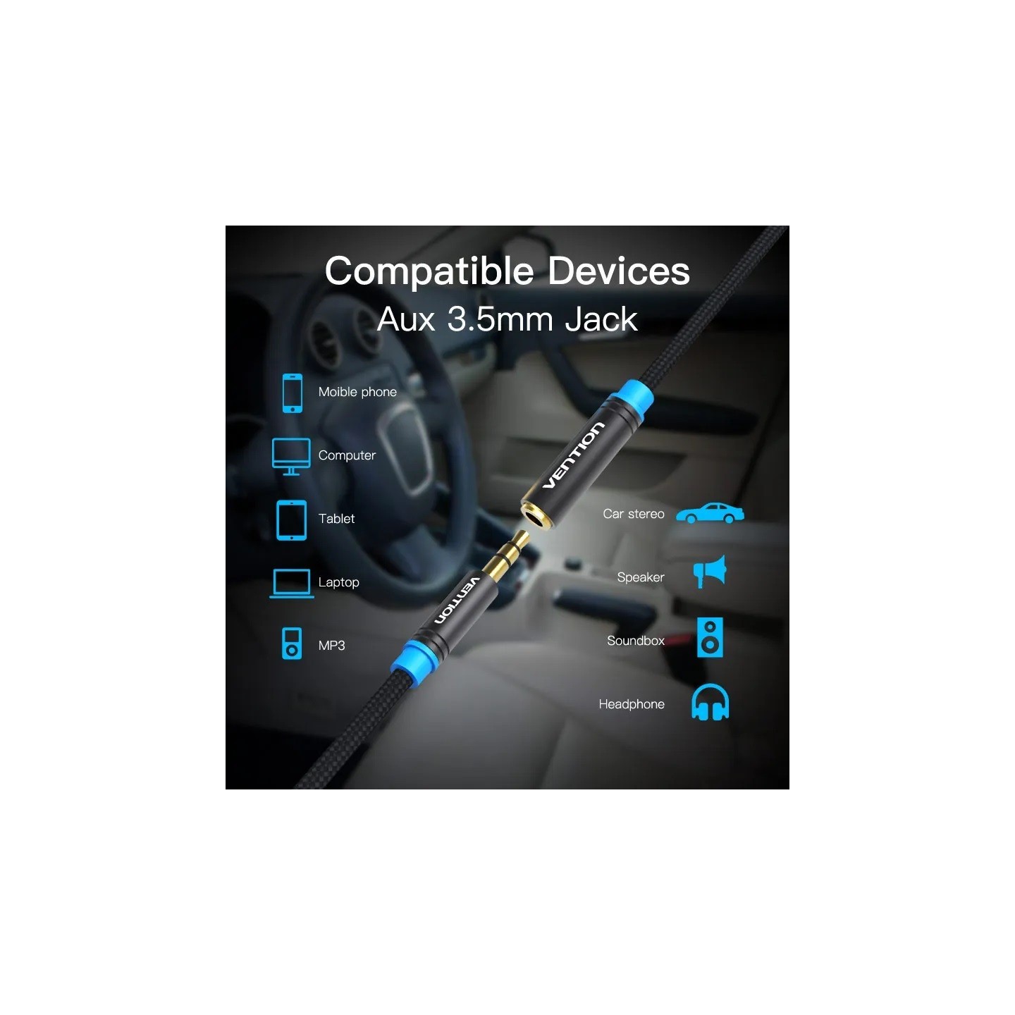 Vention AUDIO 3.5mm M-F Extension Cable - VAB-B06-B300-M - 3.0m, Metal — Buy in Cyprus with Fast Delivery