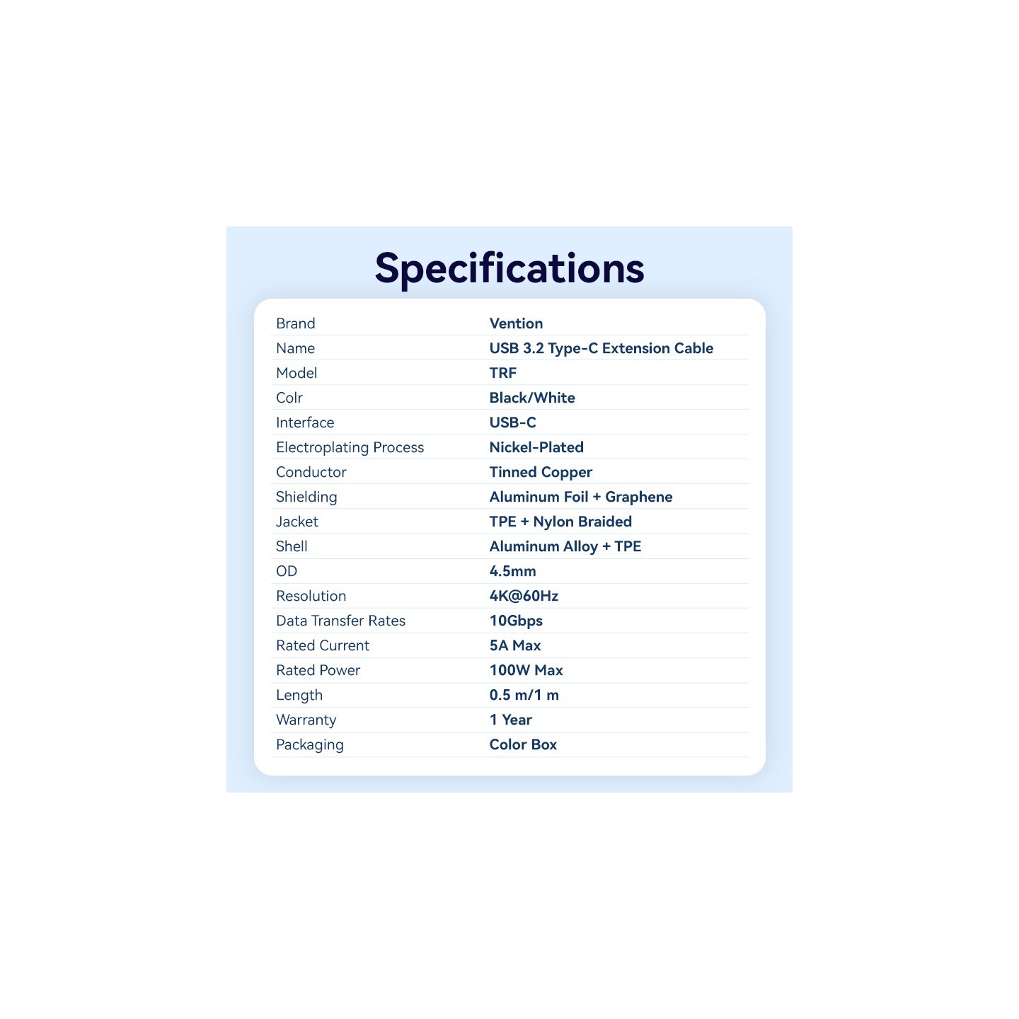 Vention TRFBF USB-C 3.2 Gen2 M-F 1.0m Braided Aluminum Black (Boxed) — Buy in Cyprus with Fast Delivery