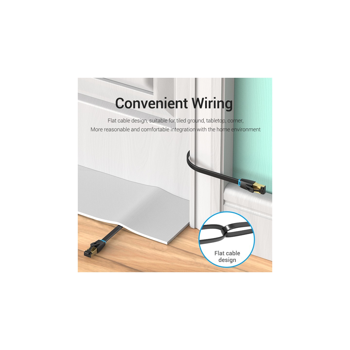 Vention Network Cable - IKCBH - Cat8 SFTP Flat 2.0m Black — Buy in Cyprus with Fast Delivery