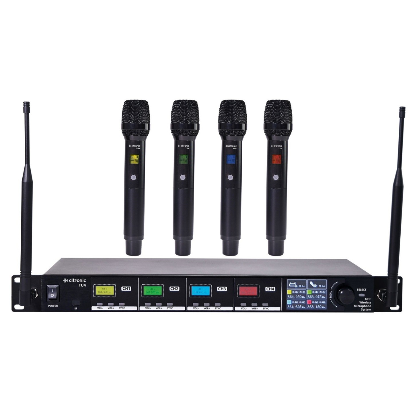 Citronic Quad True Diversity Multi-UHF Wireless Microphone System (4 x Handhelds) - TU4-H - Quad True Diversity Multi-UHF