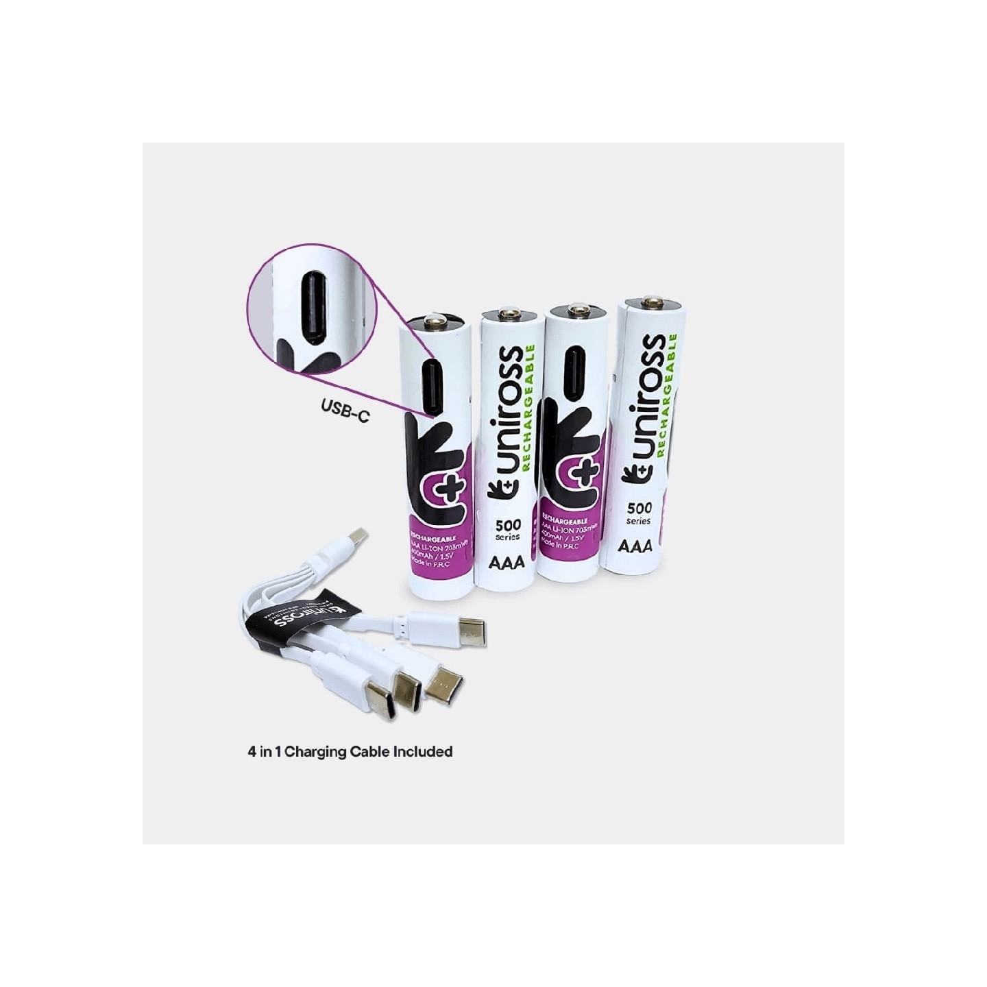 Uniross Rechargeable USB-C Lithium AAA Batteries - 4pack — Buy in Cyprus with Fast Delivery