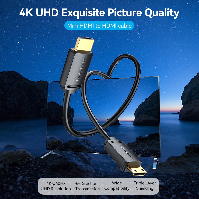 Buy Vention HDMI to HDMI Mini Cable 1.5m - AGHBG - HDMI to HDMI Mini Cable 1.5m in Cyprus, Nicosia, Limassol, Larnaka, Pafos