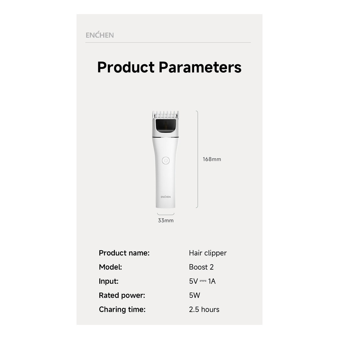 Enchen Hair Clipper - BOOST 2 - USB-C 1200mAh White — Buy in Cyprus with Fast Delivery