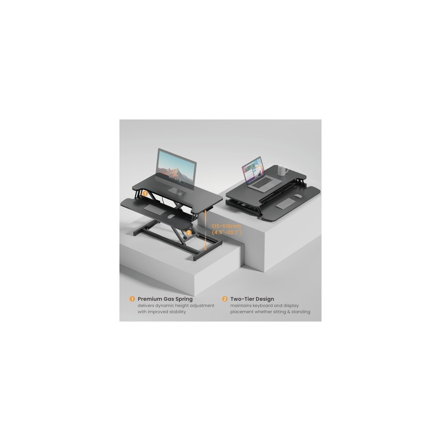 Brateck Desk Converter Sit Stand Gas Spring - DWS37-01 - 11-51cm — Buy in Cyprus with Fast Delivery