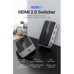 Buy Vention HDMI Switch - AFOH0 - 3-Port 4K 2.0 w Remote Control in Cyprus, Nicosia, Limassol, Larnaka, Pafos