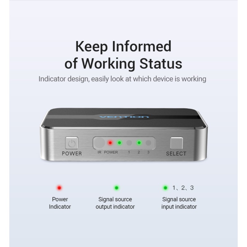 Buy Vention HDMI Switch - AFOH0 - 3-Port 4K 2.0 w Remote Control in Cyprus, Nicosia, Limassol, Larnaka, Pafos