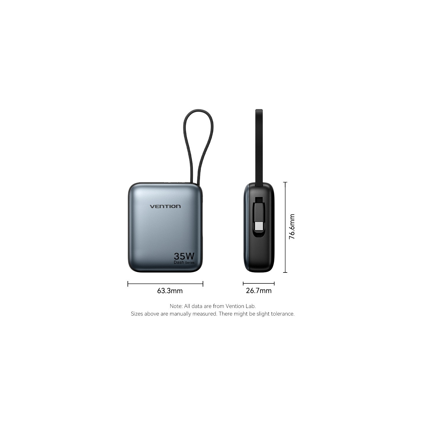 Vention Powerbank 10000mAh 35W Mini Size Built-in USBC Black - FHEH0 - 10000mAh 35W Mini Size Built-in USBC Black