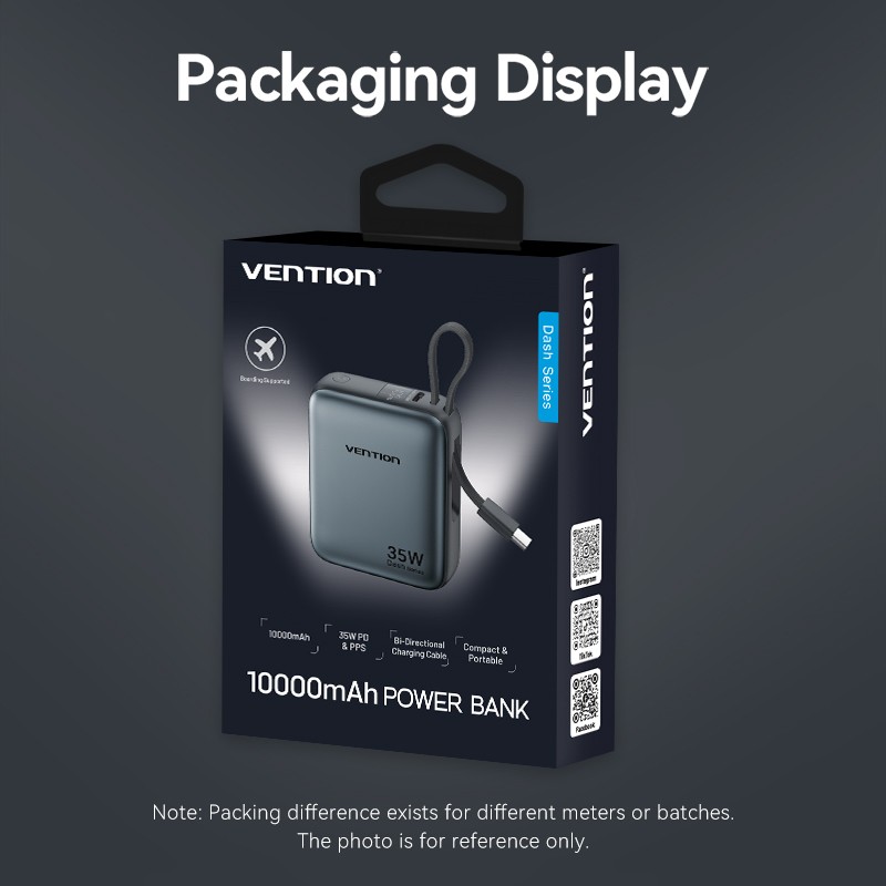 Buy Vention Powerbank 10000mAh 35W Mini Size Built-in USBC Black - FHEH0 - 10000... in Cyprus, Nicosia, Limassol, Larnaka, Pafos