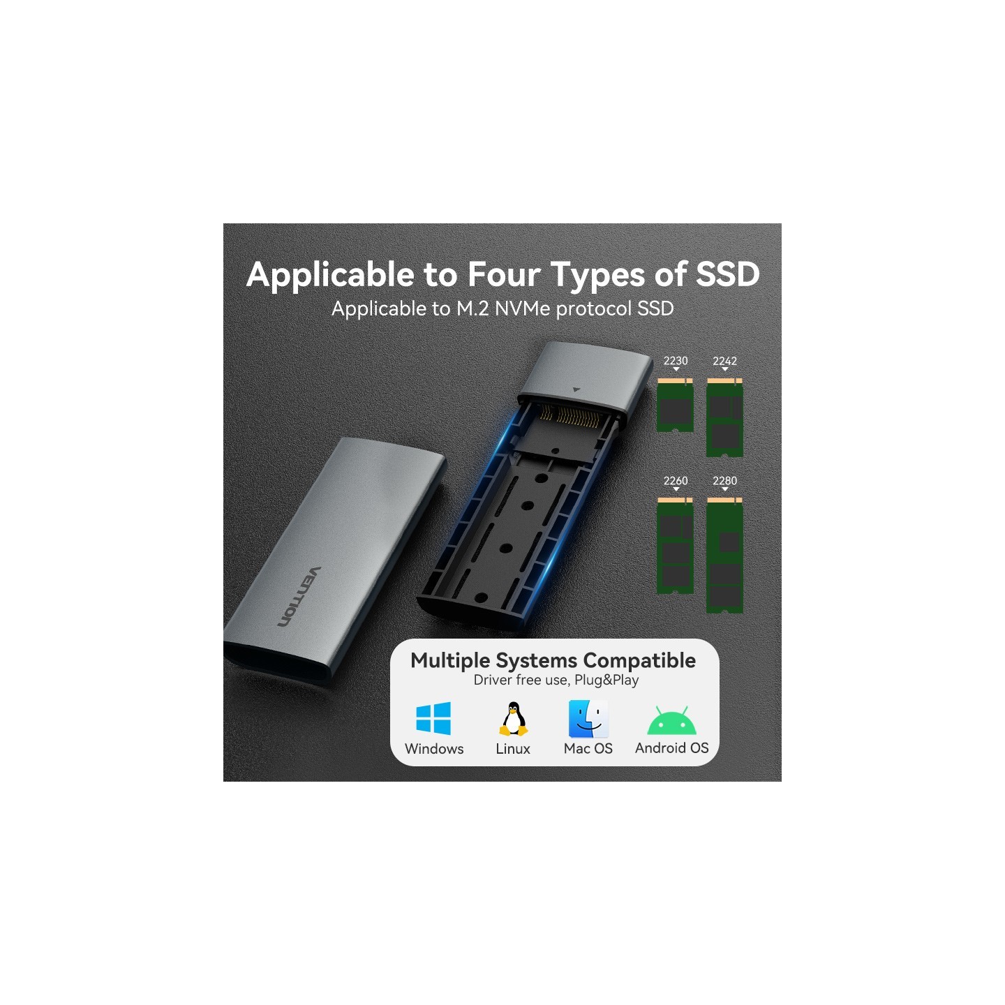 Vention M.2 NVMe SSD Enclosure - KPGH0 - USB 3.1 Gen2 10Gbps Metal — Buy in Cyprus with Fast Delivery