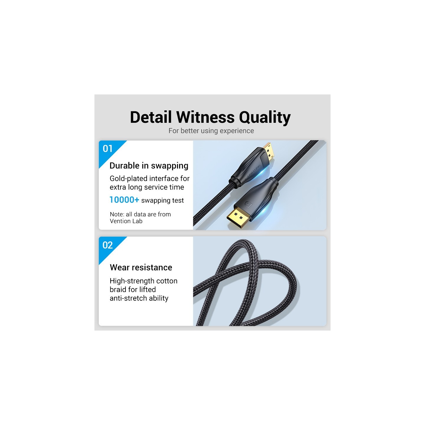 Vention DisplayPort Cable - HCCBJ - DP1.4 8K60Hz Braided 5.0m — Buy in Cyprus with Fast Delivery